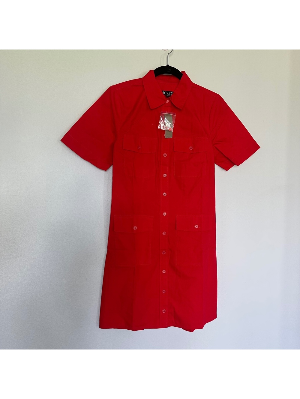 J. Crew Cotton Poplin Utility Shirt Dress in Festival Red Size 2